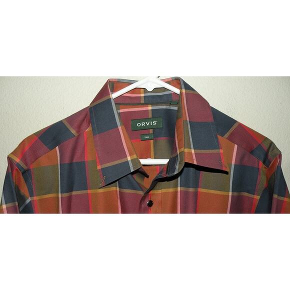 Orvis Men’s Medium Tall MT LS Snap Shirt Multi-Colored Plaid Black Snaps Stretch - Picture 2 of 4